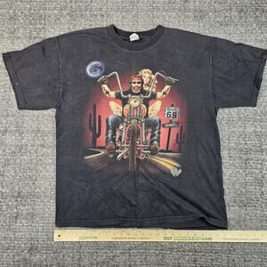 Vintage Johnny’s Route 69 Motorcycle Short Sleeve Fringe T-Shirt Size ExtraLarge